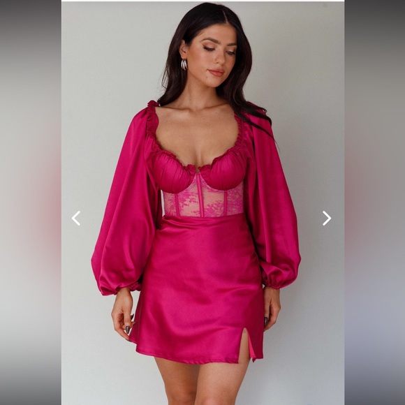 Selfie Leslie Trophy Long Sleeve Lace Bodice Mini Dress Plum Pink New With Tags - Picture 8 of 15